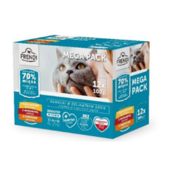 FRENDI Kesice za Mačke 12x100g – Piletina, Govedina i Ćuretina u Sosu