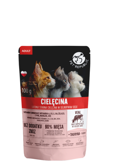 PET REPUBLIC Kesica za Odrasle Mačke 100g – Fileti sa Komadićima Teletine